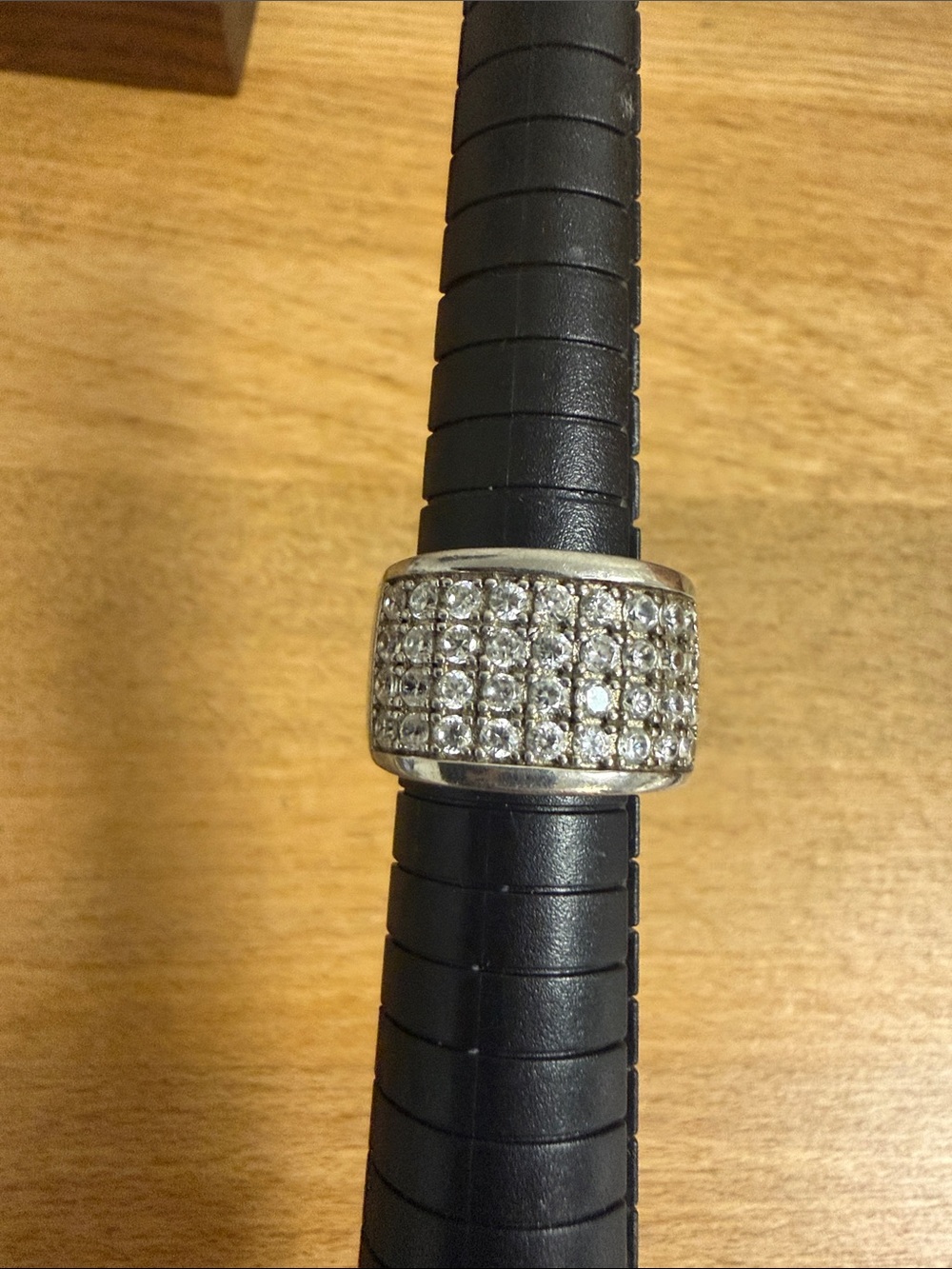 Silver tone wide rhinestone cocktail ring bling shiny size 6 wedding